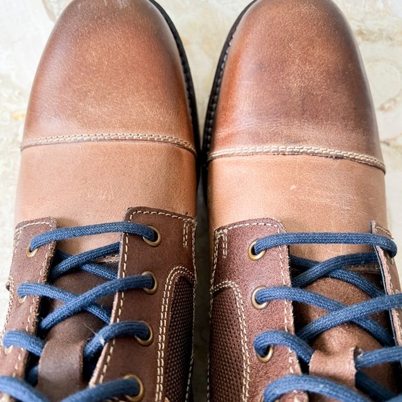 Unionbay Size 13 Leather Faux Fur-lined Lace-up Round Toe Brown Tan Ankle Boots - Picture 7 of 15